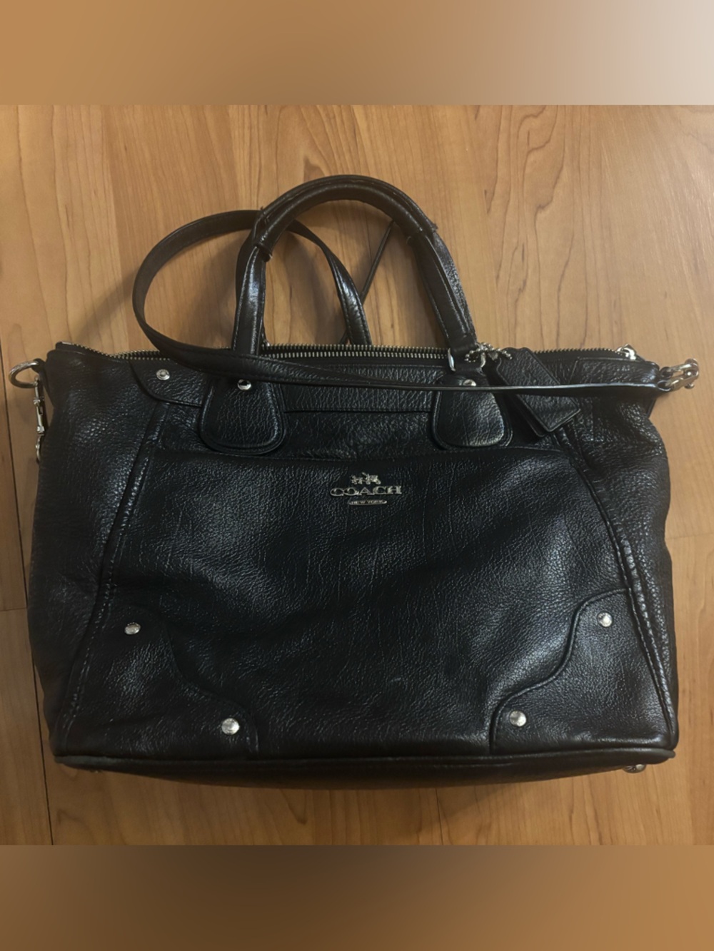 Coach Black Leather Satchel with Silver Hardware